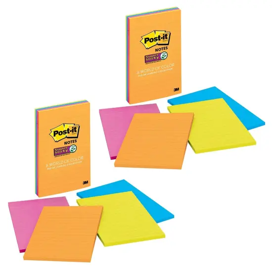 Super Sticky Notes, 4" x 6", Rio de Janeiro Collection, Lined, 4 Pads/Pack, 2 Packs {1}