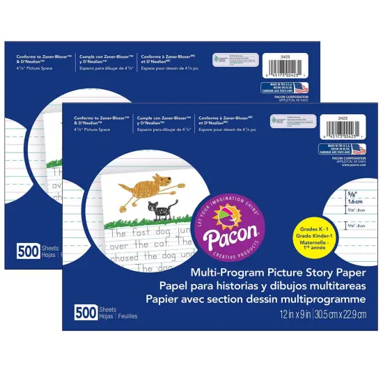 Multi-Program Picture Story Paper, 5/8" Ruled, White, 12" x 9", 500 Sheets Per Pack, 2 Packs {1}