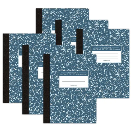 Composition Book, Unruled, 100 Sheets, 9.75" x 7.5", Blue Marble, Pack of 6 {1}