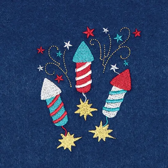 Patriotic 4th of July Solid Blue Sparkler Embroidered Fireworks Design Felt Table Runner 12" x 47.25" {6}