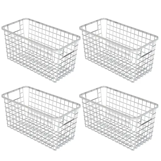 Smart Design Nestable Basket Organizer with Handles - Steel - 6 x 12 x 6 - Chrome - Set of 4 {1}