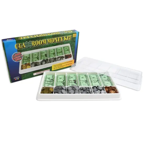 Classroom Money Kit - Set of 1,000 Bills & Coins - Storage Tray and Lid {1}