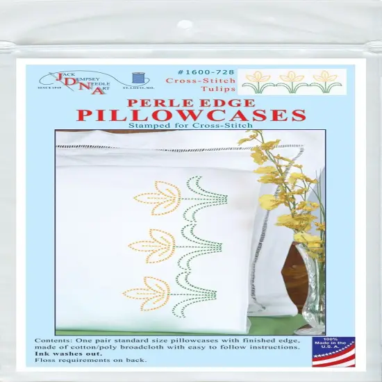 Jack Dempsey Stamped Pillowcases W/White Perle Edge 2/Pkg-Cross-Stitch Tulips {1}