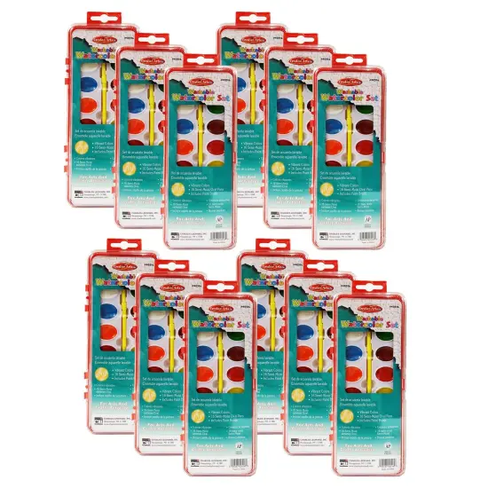 Washable Water Color Set, Oval Pan w/Brush, 16 Assorted Colors, 12 Sets {1}