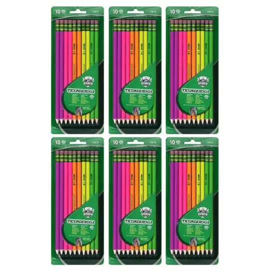 Premium Neon Wood No. 2 Pencils with Eraser, 10 Per Pack, 6 Packs {1}