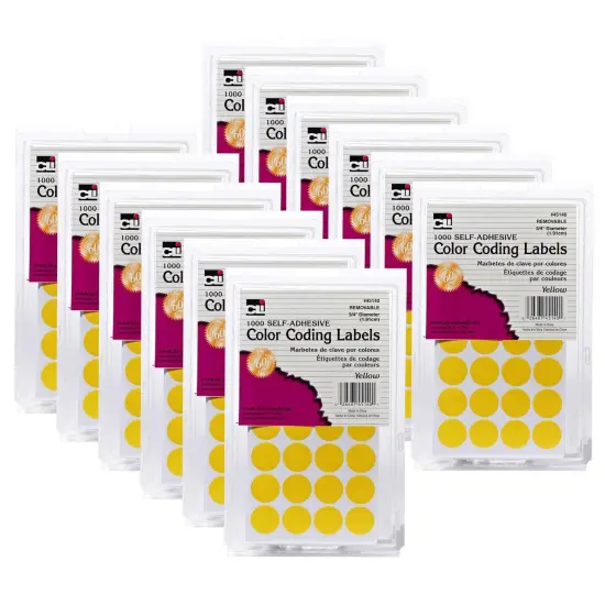 Color Coding Labels, 3/4", Yellow, 1000 Per Pack, 12 Packs {1}