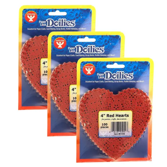 Heart Doilies, Red, 4", 100 Per Pack, 3 Packs {1}
