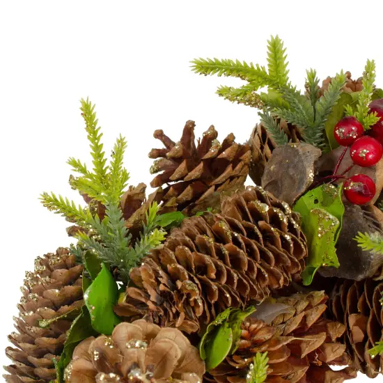 Northlight Real Touch™️ Glittered Pine and Pinecone Artificial Christmas Wreath - 13" - Unlit Brown {4}