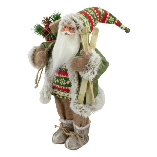 Northlight 18"Standing Santa Christmas Figure Carrying Skis and Presents Brown {4}