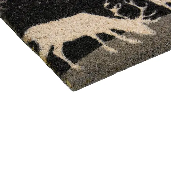 Northlight Natural Coir Rectangular Forest Reindeer Christmas Doormat 18" x 30" Black {6}