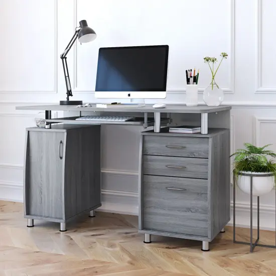 Techni Office Solutions 47.5" Gray Unique Techni Mobili Complete Workstation Computer Desk with Storage {6}