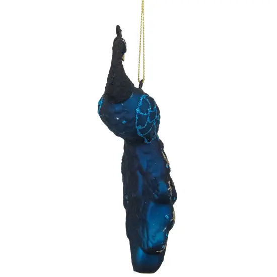 Northlight Glittered Peacock Glass Christmas Ornament - 6" - Indigo Blue {6}