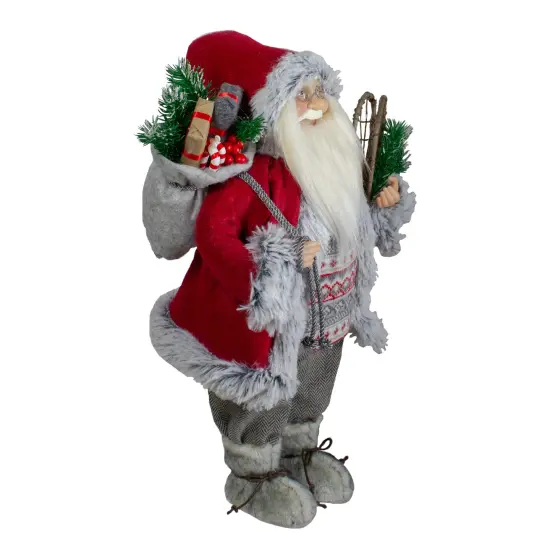 Northlight 18" Standing Santa Christmas Figure with Snow Shoes and Presents Red {4}