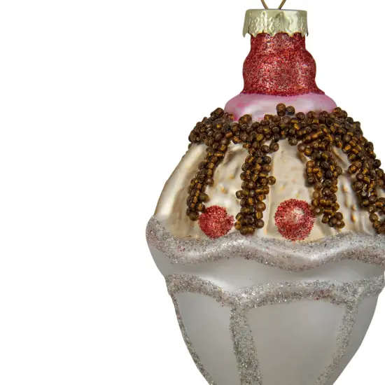 Northlight 4.5" Ice Cream Sundae Beaded Glass Christmas Ornament White {4}