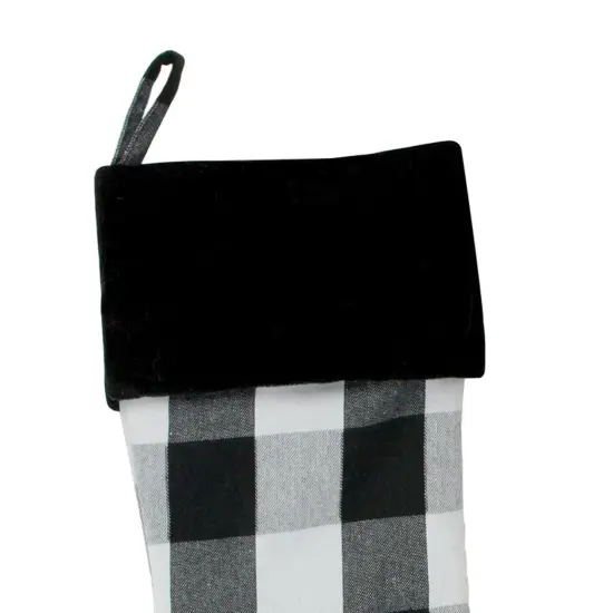 Northlight 20" White and Black Buffalo Plaid Christmas Stocking with Cuff {4}