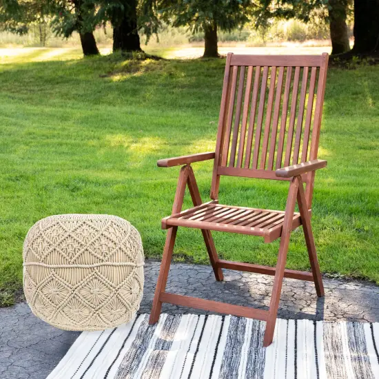 Northlight 18" Solid Cream Macrame Round Handmade Natural Cotton Pouf Ottoman Ivory {3}