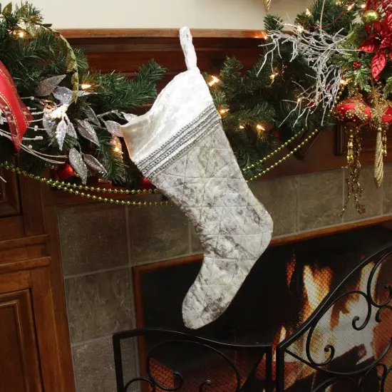 CC Christmas Decor 17" Gray and White Quilted Embellished Christmas Stocking {4}