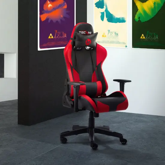 Techni Office Solutions 53" Vibrant Black and Red Unique Techni Sports TS-90 Comfortable Gaming Chair {6}