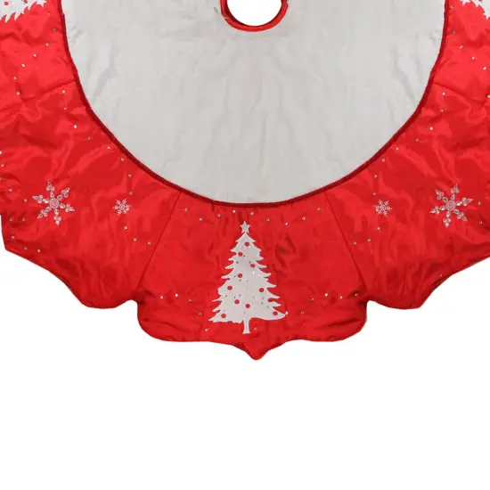Allstate 54" Red and White Embroidered Jeweled Tree with Snowflake Christmas Tree Skirt {4}
