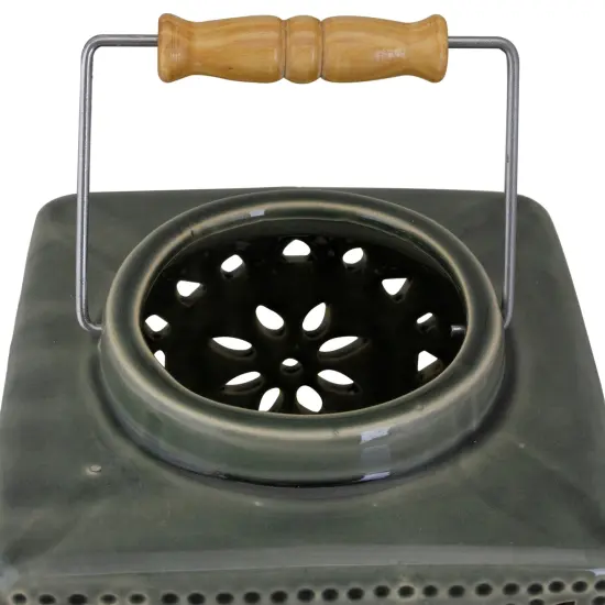 Koopman International 6.75" Dark Olive Green Square Crackle Finish Mosaic Cut Out Candle Lantern {5}