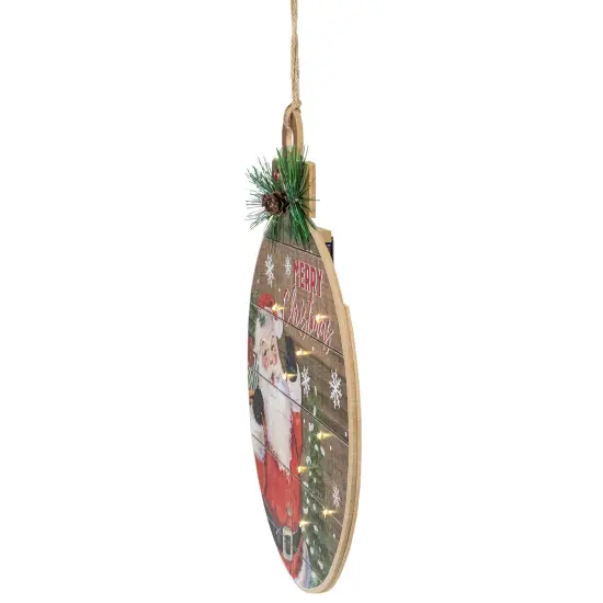 Northlight 15" B/O Lighted Ball Ornament with Santa Claus Wooden Christmas Wall Sign Brown {4}