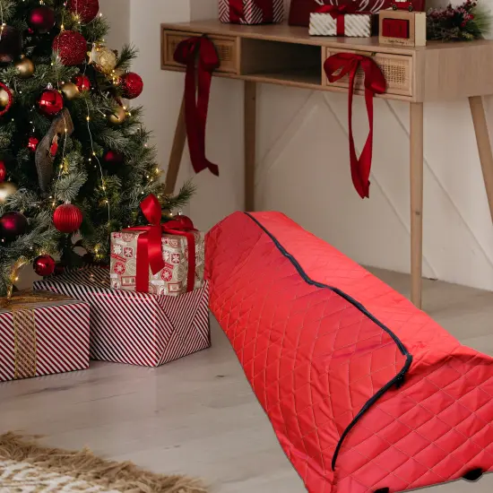 Simple Living Quilted Rolling Artificial Christmas Tree Storage Bag For Trees Up to 9ft Red {3}