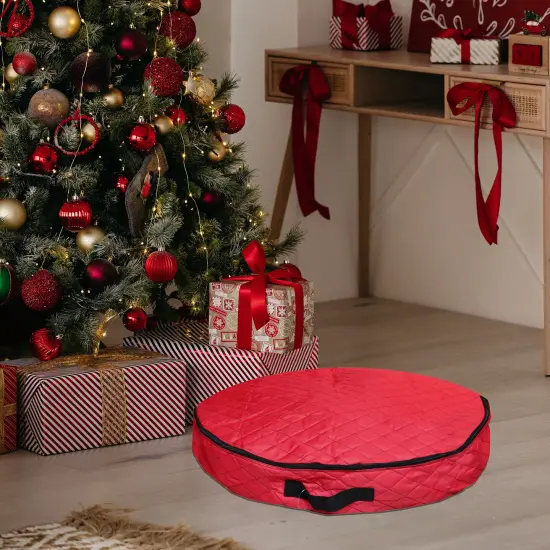 Simple Living 36&rdquo; Red Premium Quilted Christmas Wreath Storage Bag {4}