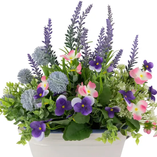 Northlight Artificial Lavender and Mixed Spring Floral in Weathered Ceramic Pot - 12" Purple {4}