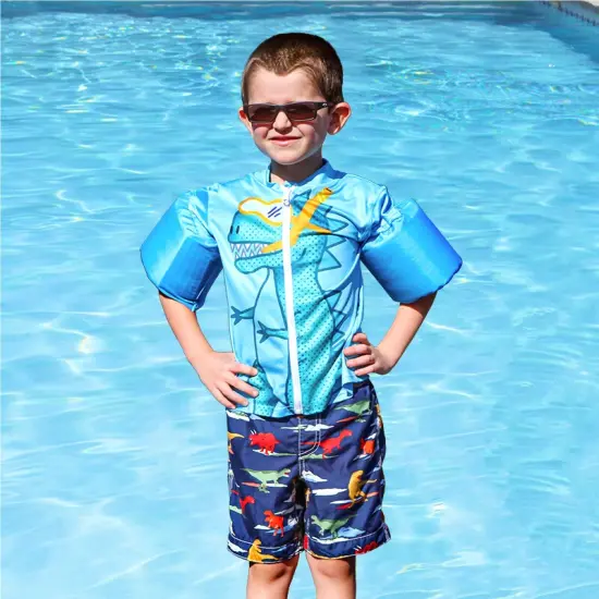 Swim Central 18-Inch Light Blue Boys Swim Shirt "Rawr" Floaties With a Dinosaur {4}