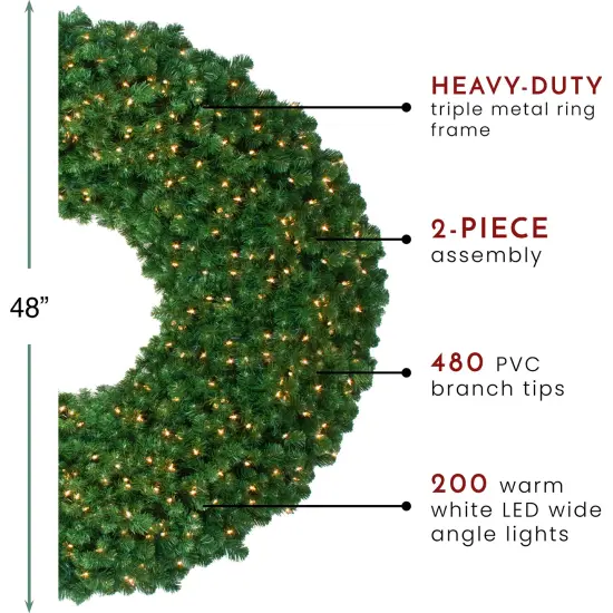 Northlight Pre-Lit Olympia Pine Artificial Commercial Christmas Wreath - Warm White LED Lights - 4' Green {4}