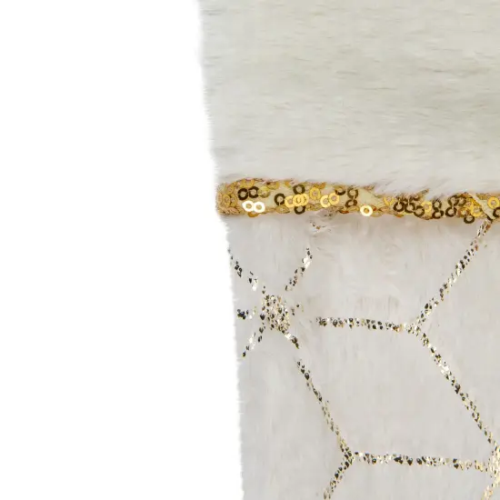 Northlight 20" Cream and Gold Christmas Stocking with Faux Fur Ivory {4}