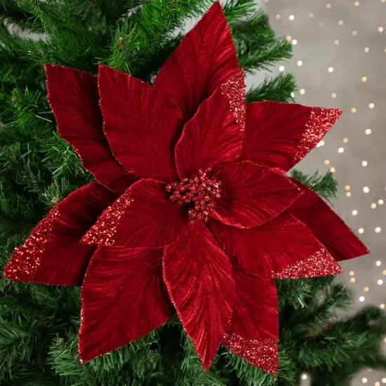 Northlight 24" Red Glittered Poinsettia Christmas Stem Spray {3}