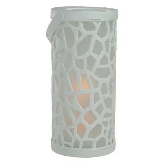 Northlight LED Lighted Faux Flame Mosaic Lantern with Handle - 9" - White {4}