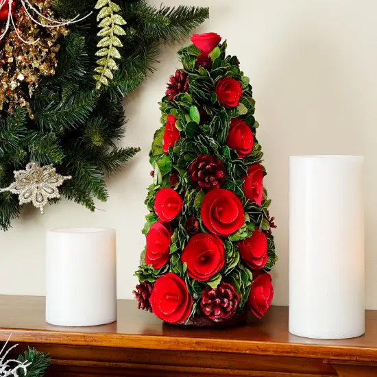 Northlight Contemporary Floral and Pinecone Christmas Tree Decoration - 15.75" - Red and Green {4}