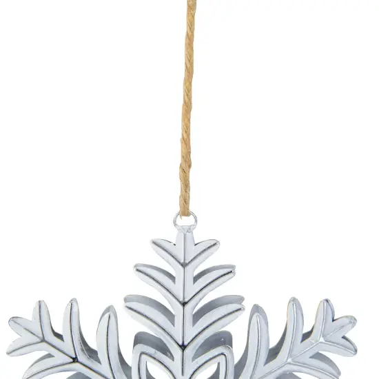 Northlight Metal Floral Snowflake Christmas Ornament on Jute Rope - 6" - Silver and White {6}