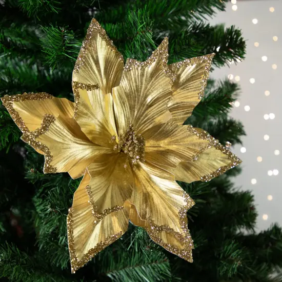 Northlight 24" Metallic Gold Sequin Poinsettia Christmas Stem Spray {3}