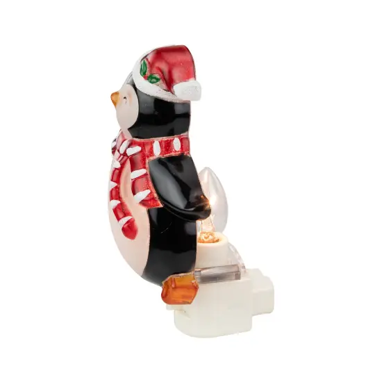 Northlight Happy Penguin Holding Candy Cane in Santa Hat Christmas Night Light - 6" White {5}