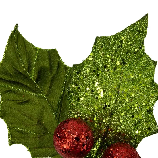 Northlight 19" Glittered Holly with Berry Christmas Stem Spray Green {5}