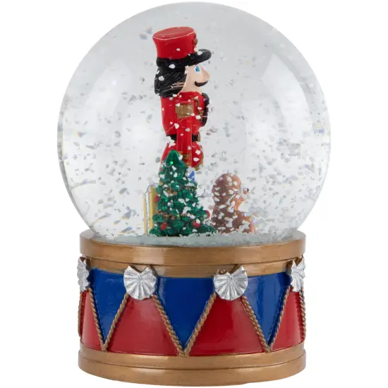 Northlight 6" Nutcracker with Teddy Bear Musical Christmas Snow Globe Red {6}