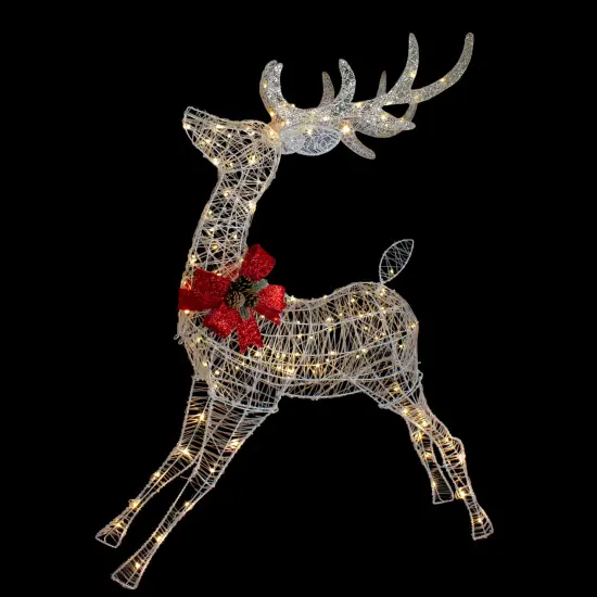Northlight 56" LED Lighted Reindeer with Glitter Bow Outdoor Christmas Decoration White {4}