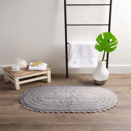 Contemporary Home Living 17" x 24" Gray Small Oval Home and Bathroom Essentials Crochet Bath Mat {4}