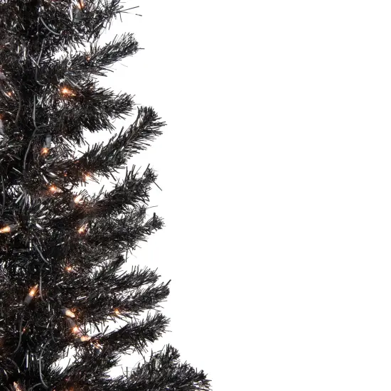 Northlight 4' Pre-Lit Black Artificial Tinsel Christmas Tree, Clear Lights {5}
