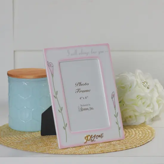 Roman Floral 50th Wedding Anniversary Picture Frames - for a 4" x 6" Photo - 8" - Set of 2 White {4}