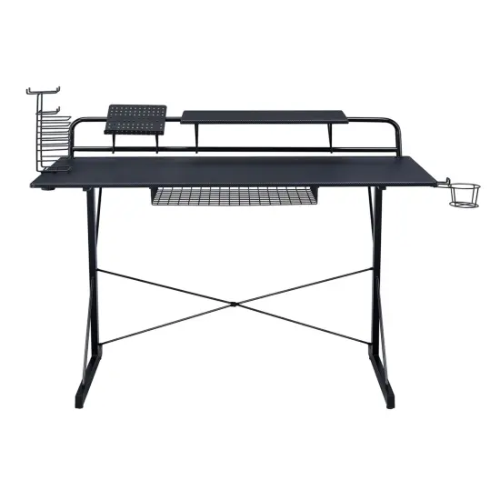 Techni Office Solutions 47.25" Black Unique Techni Sport TS-200 Carbon Computer Gaming Desk with Shelves {5}