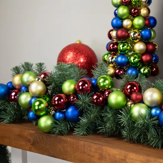 Northlight 2-Finish Shatterproof Christmas Ball Garland - 6' x 3.5" - Multi-Color - Unlit {4}