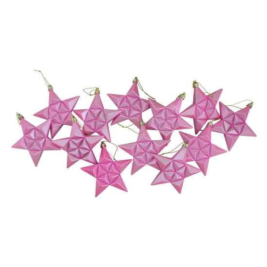 DAK 12ct Pink Bubblegum Matte Glittered Star Shatterproof Christmas Ornaments 5" {4}