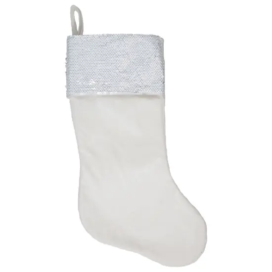 Northlight 20" Gold and White Reversible Sequin Cuff Christmas Stocking {4}