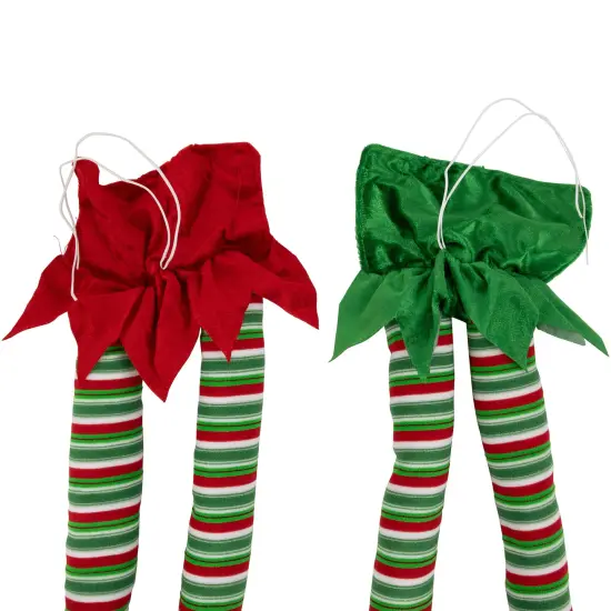 Northlight Striped Plush Elf Legs Christmas Decorations - 19" - Red and Green - Set of 2 {7}