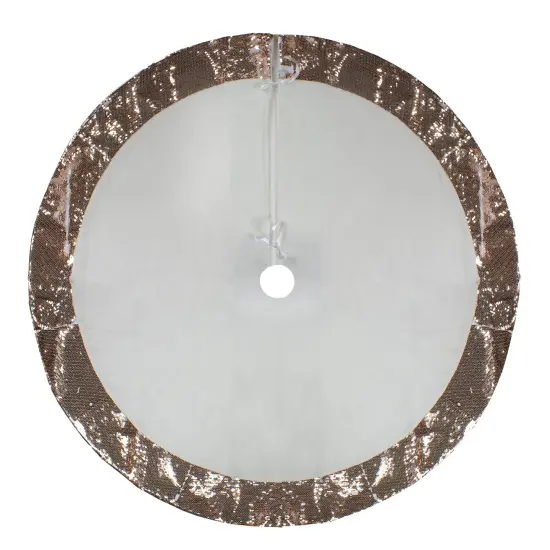 Northlight 48" Rose Gold and White Reversible Sequin Trim Christmas Tree Skirt {4}