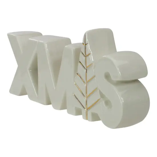 Northlight Lettered "XMAS" Tree Ceramic Christmas Sign - 8" - White and Gold {7}